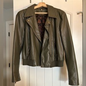 Free people olive green vegan leather jacket